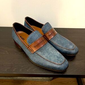 NWT Aldo Blue Denim Brown Leather Loafer